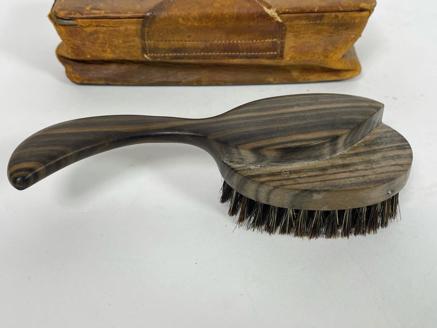 Vintage Japanese Natural Ebony Brush With Leather Case By Progressive [Photo 4]