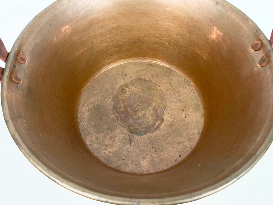 Very Large Handled Copper Pots Bowls Heavy 21.5R & 18R [Photo 9]