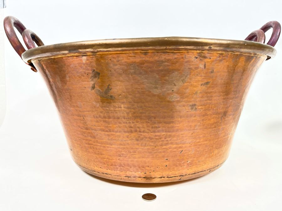 Very Large Handled Copper Pots Bowls Heavy 21.5R & 18R [Photo 7]