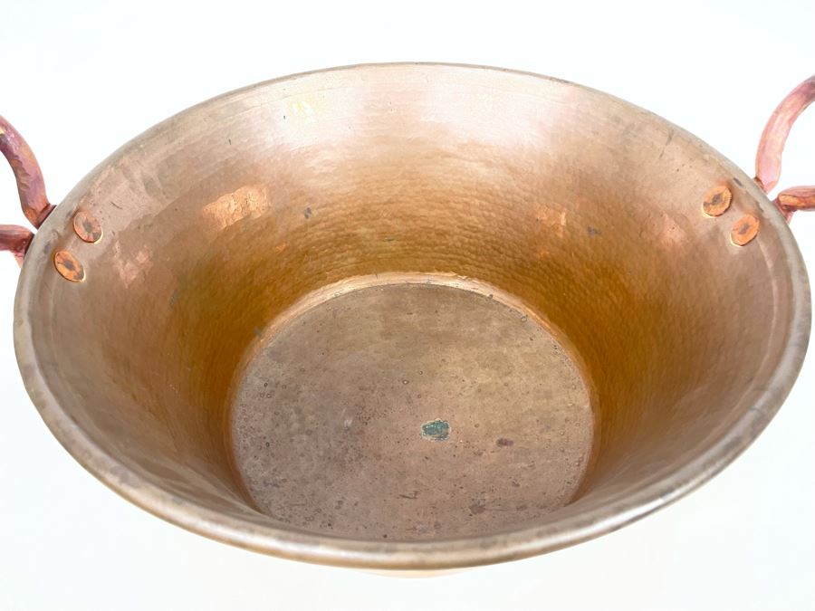 Very Large Handled Copper Pots Bowls Heavy 21.5R & 18R [Photo 15]