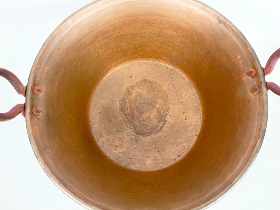 Very Large Handled Copper Pots Bowls Heavy 21.5R & 18R [Photo 8]