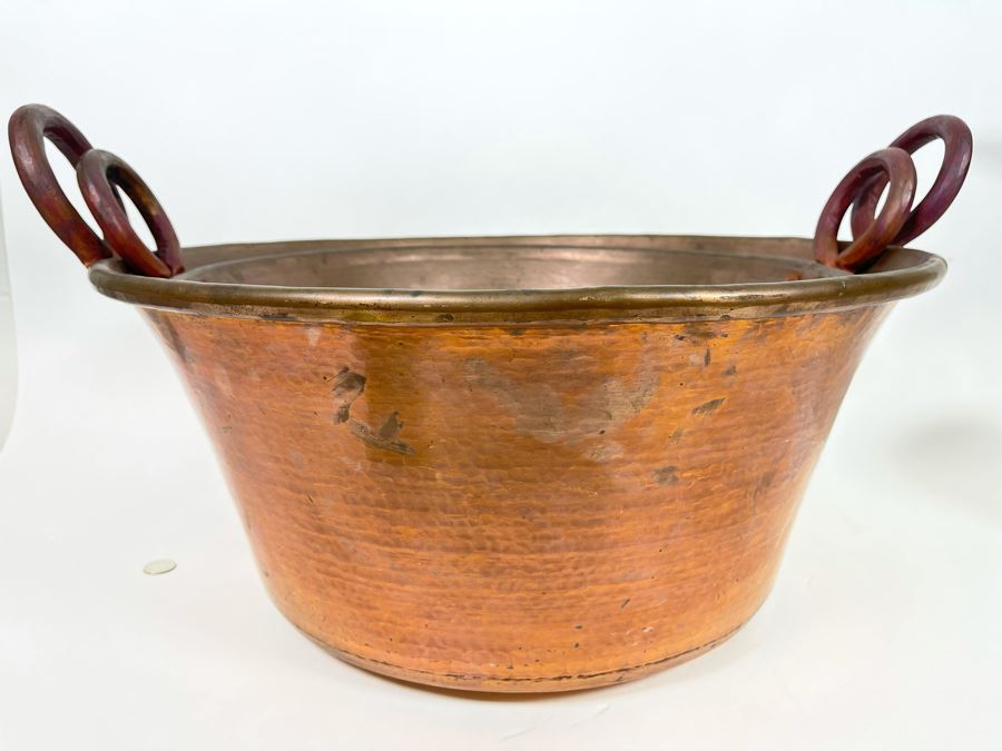 Very Large Handled Copper Pots Bowls Heavy 21.5R & 18R [Photo 3]