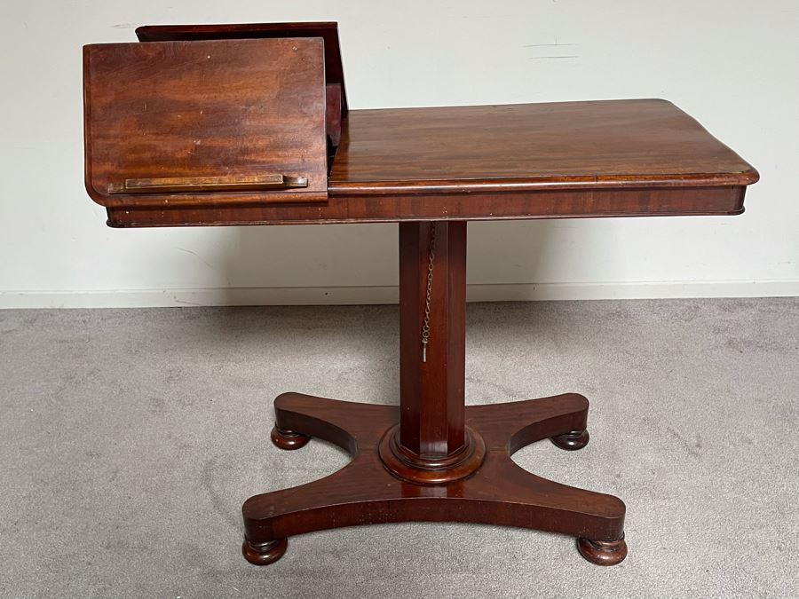 Antique 19th Century Victorian Mahogany Adjustable Reading Table 35.5W X 17D X 29-39H [Photo 9]