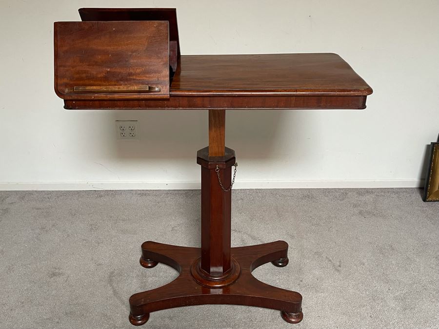 Antique 19th Century Victorian Mahogany Adjustable Reading Table 35.5W X 17D X 29-39H [Photo 14]