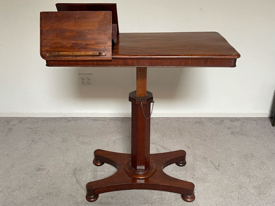 Antique 19th Century Victorian Mahogany Adjustable Reading Table 35.5W X 17D X 29-39H [Photo 15]