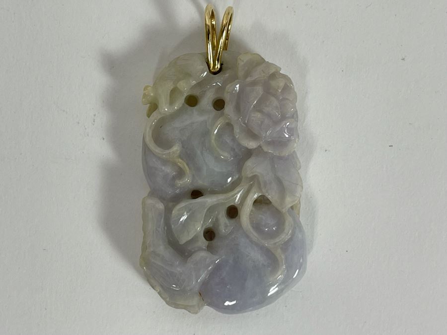 14K Gold Carved Chinese Lavender Jadeite Pendant 2L [Photo 4]