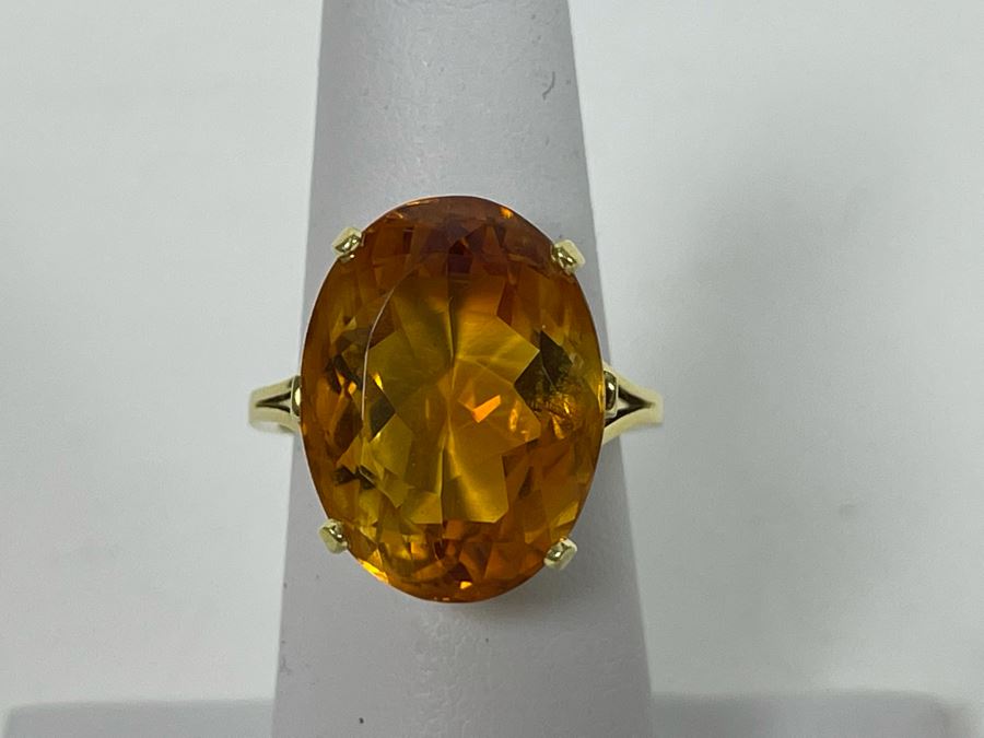 18K Gold Citrine Ring Size 5.75 7.1g $800-$1,200 Retail Value [Photo 7]