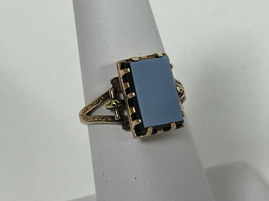 14K Gold Onyx Tablet Ring Size 6.75 3g Retails $300-$450 [Photo 3]