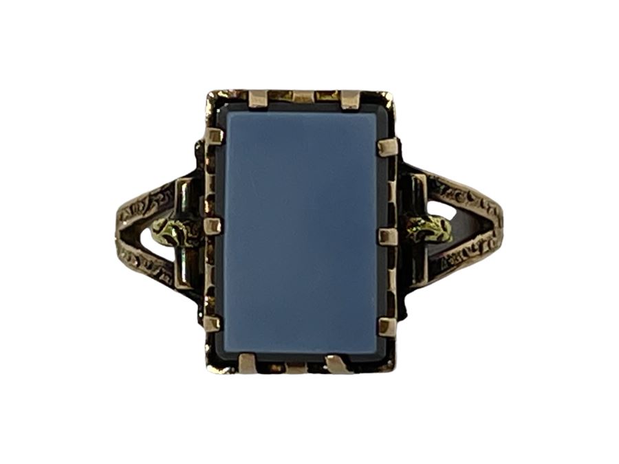 14K Gold Onyx Tablet Ring Size 6.75 3g Retails $300-$450 [Photo 1]