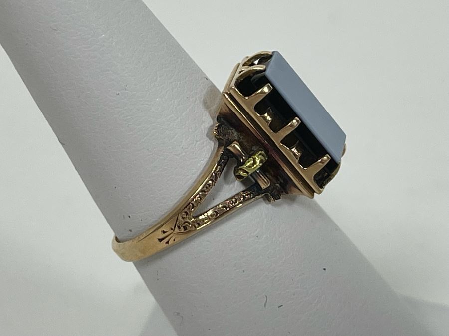 14K Gold Onyx Tablet Ring Size 6.75 3g Retails $300-$450 [Photo 4]