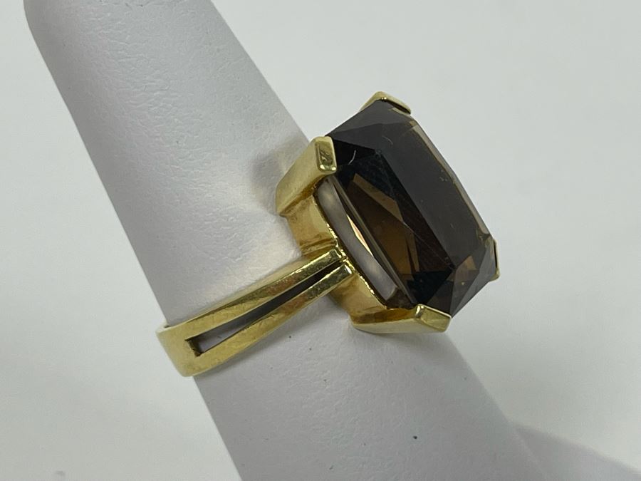 18K Gold Smoky Quartz Ring Size 6.5 7.1g Retails $700-$1,050 [Photo 7]