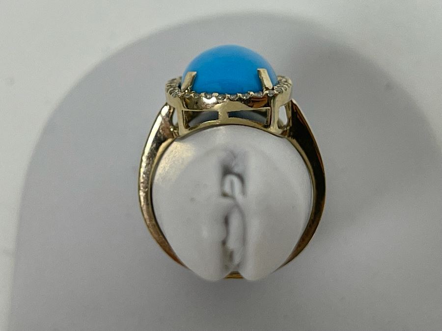 10K Gold Dyed Turquoise CZ Ring Size 6.75 4.1g [Photo 6]