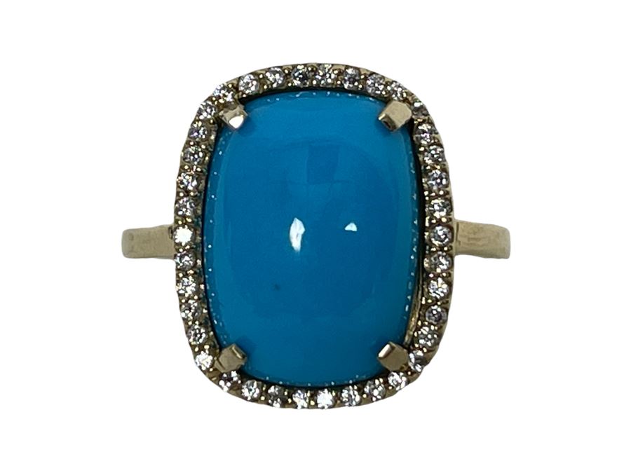 10K Gold Dyed Turquoise CZ Ring Size 6.75 4.1g