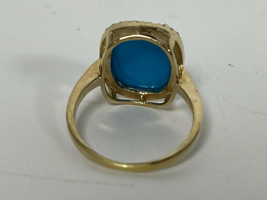 10K Gold Dyed Turquoise CZ Ring Size 6.75 4.1g [Photo 8]
