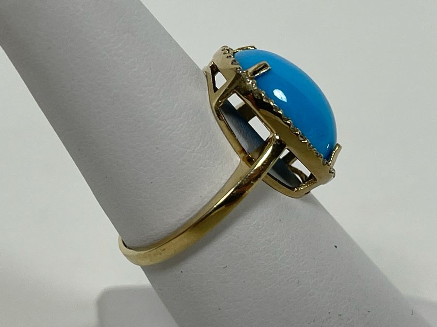 10K Gold Dyed Turquoise CZ Ring Size 6.75 4.1g [Photo 5]