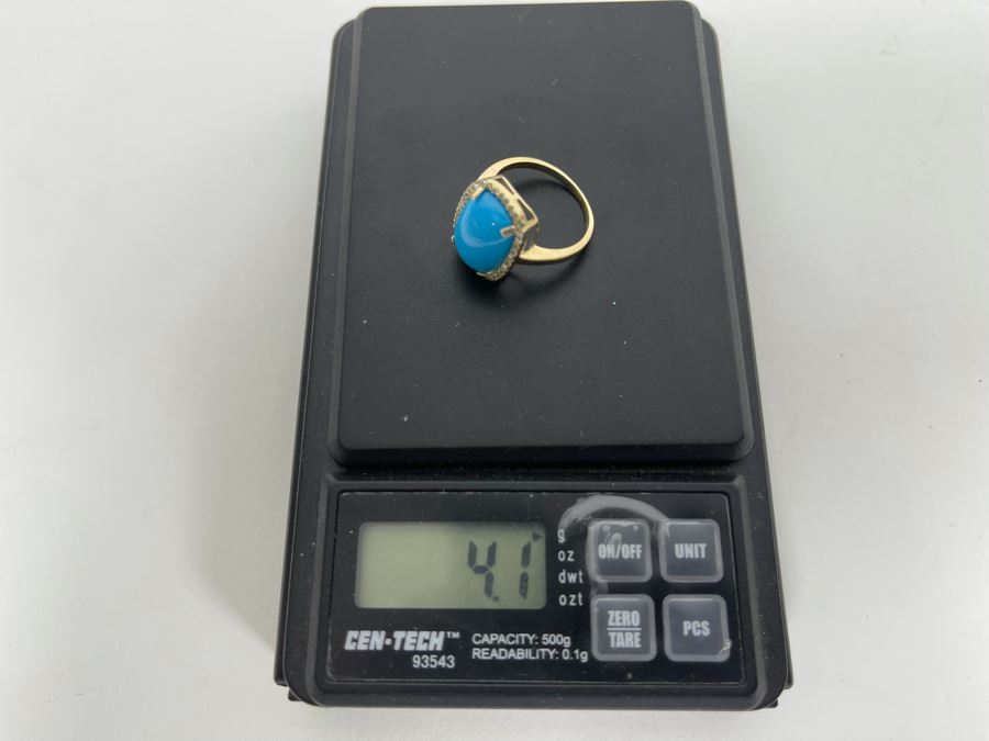 10K Gold Dyed Turquoise CZ Ring Size 6.75 4.1g [Photo 10]
