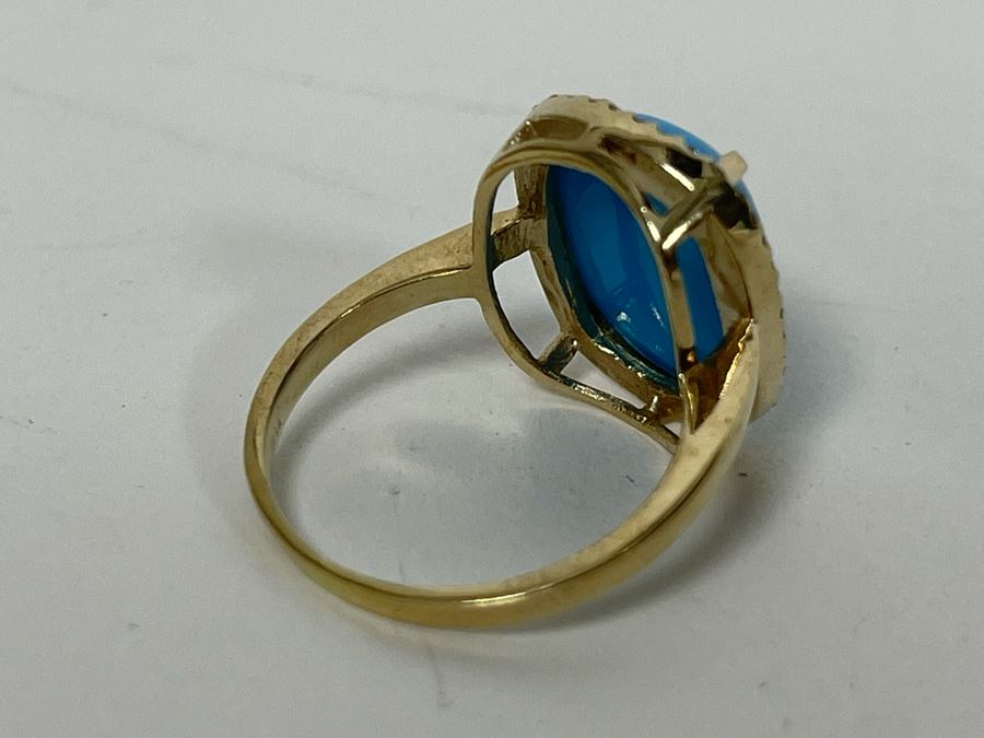10K Gold Dyed Turquoise CZ Ring Size 6.75 4.1g [Photo 7]