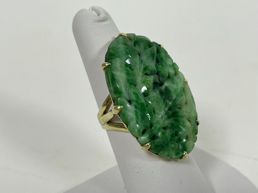 14K Gold Jadeite Ring Size 7 14.2g [Photo 3]