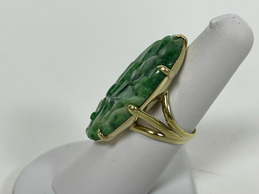 14K Gold Jadeite Ring Size 7 14.2g [Photo 6]