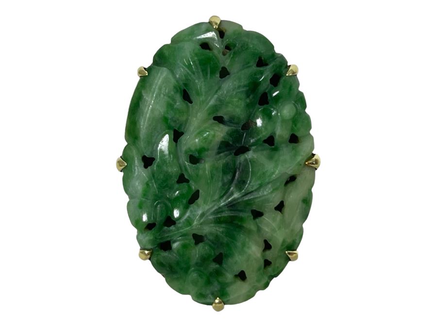 14K Gold Jadeite Ring Size 7 14.2g [Photo 2]