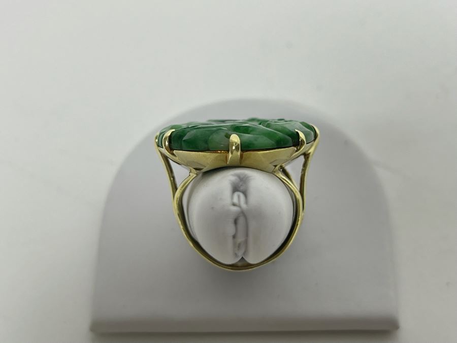 14K Gold Jadeite Ring Size 7 14.2g [Photo 7]