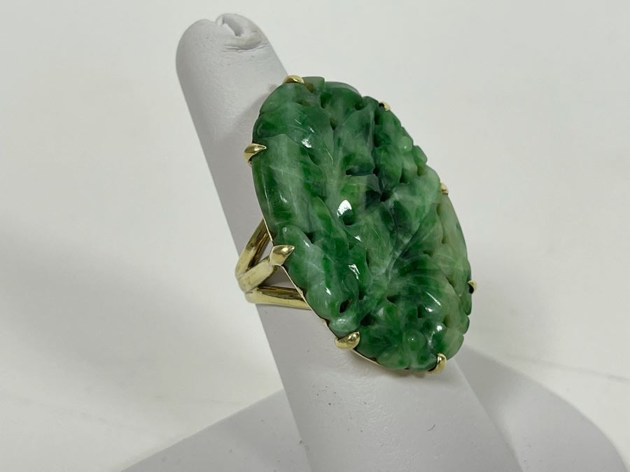 14K Gold Jadeite Ring Size 7 14.2g [Photo 4]
