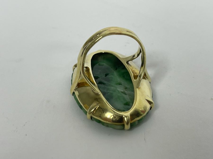 14K Gold Jadeite Ring Size 7 14.2g [Photo 8]