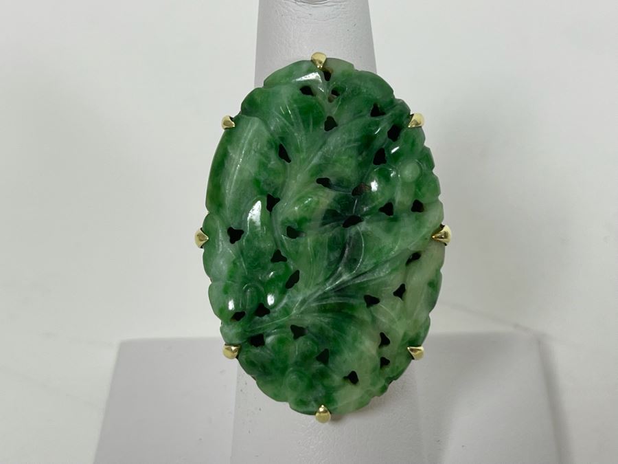 14K Gold Jadeite Ring Size 7 14.2g [Photo 5]