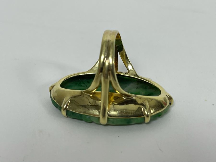 14K Gold Jadeite Ring Size 7 14.2g [Photo 9]