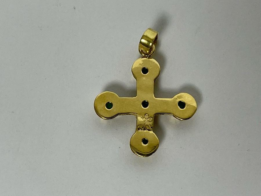 18K Gold Emerald Cross Pendant 1.8g Retails $260-$390 [Photo 7]