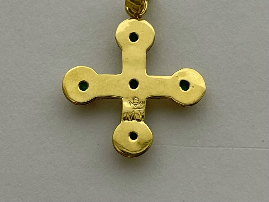 18K Gold Emerald Cross Pendant 1.8g Retails $260-$390 [Photo 9]
