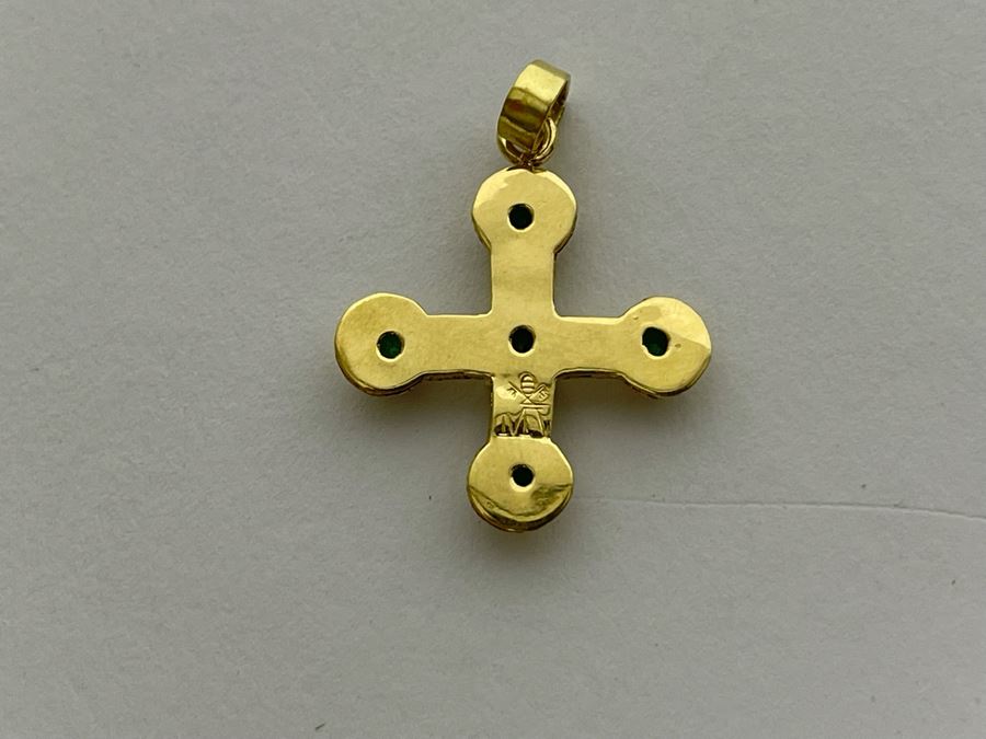 18K Gold Emerald Cross Pendant 1.8g Retails $260-$390 [Photo 8]