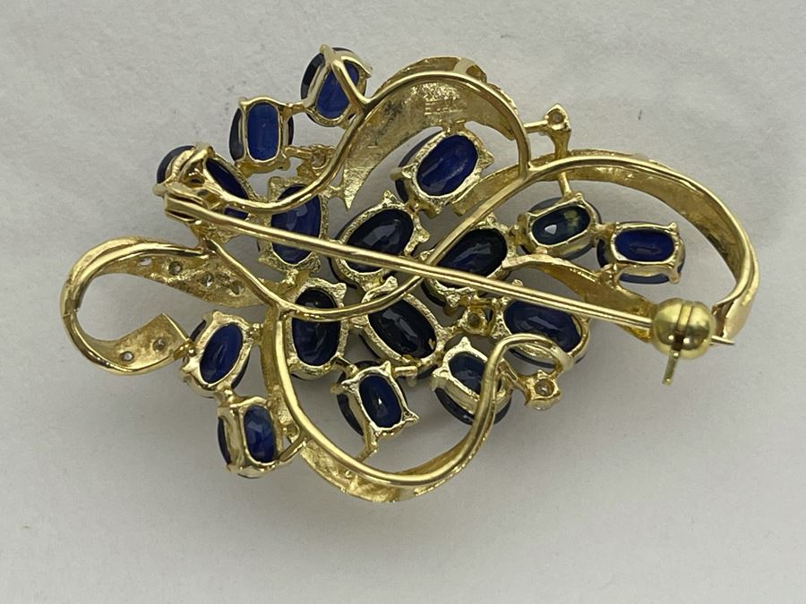 14K Gold Sapphire Diamond Brooch Pin 6.8g Retails $800-$1,200 [Photo 9]