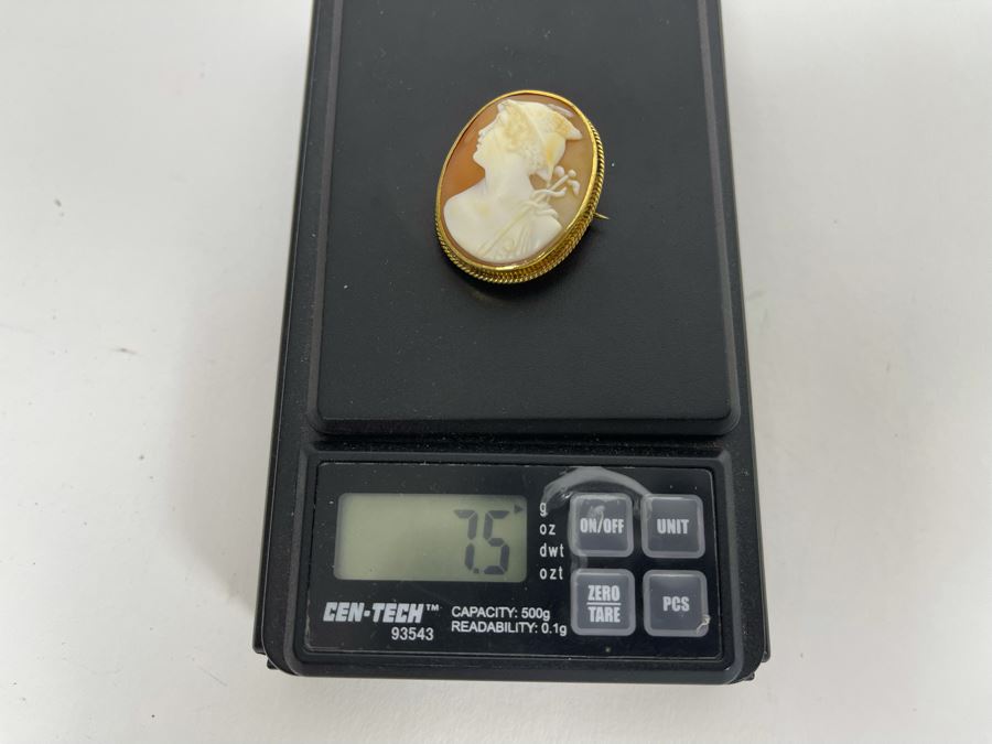 14K Gold Shell Cameo Brooch Rare Hermes Carving 7.5g Retails $300-$450 [Photo 7]