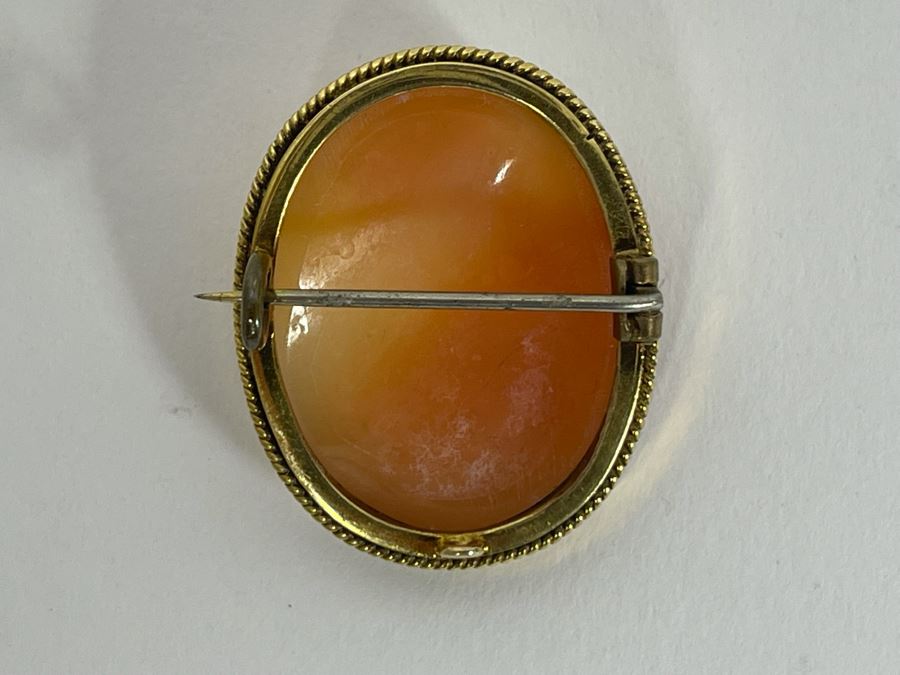 14K Gold Shell Cameo Brooch Rare Hermes Carving 7.5g Retails $300-$450 [Photo 5]