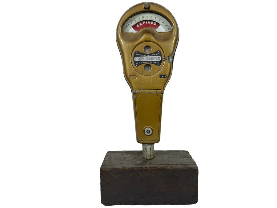 Vintage Working Coin-Operated Park-O-Meter - The Original Carl Magee Parking Meter On Wooden Base 