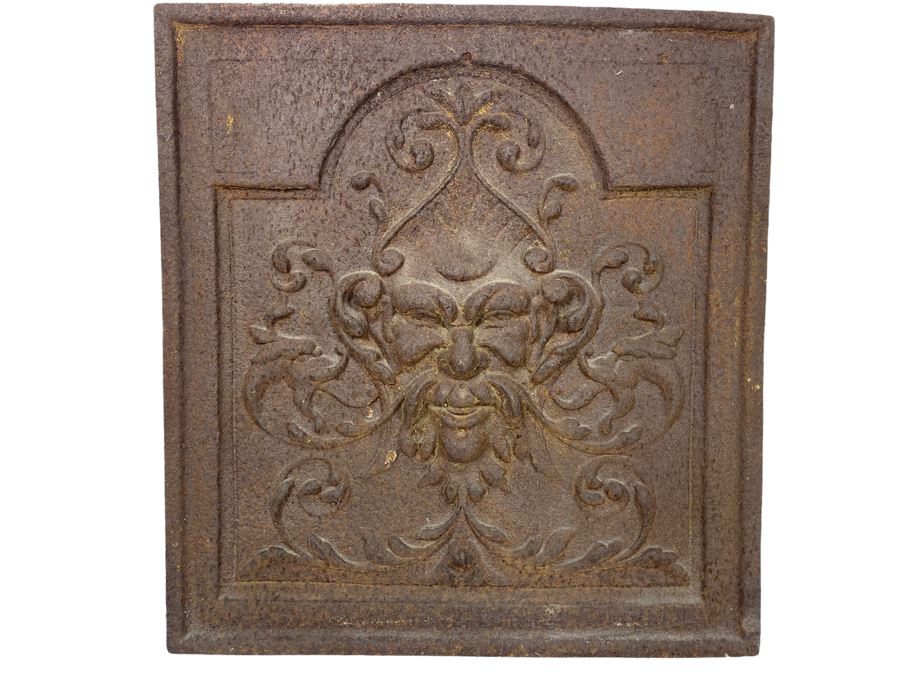 Heavy Cast Iron Architectural Relief Plate Fireback 18W X 19H X 1.25D