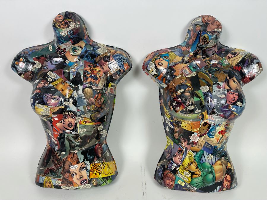 Pair Of Original 3-D Mannequin Comic Book Collages By Philip Pane One Signed On Back 16W X 22.5H [Photo 3]