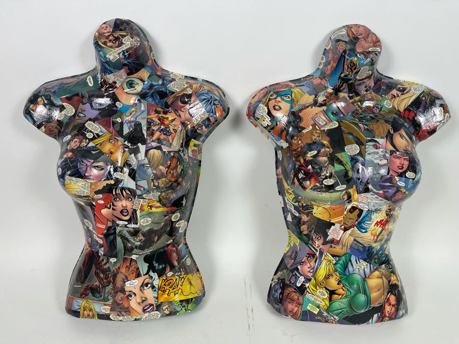 Pair Of Original 3-D Mannequin Comic Book Collages By Philip Pane One Signed On Back 16W X 22.5H [Photo 2]