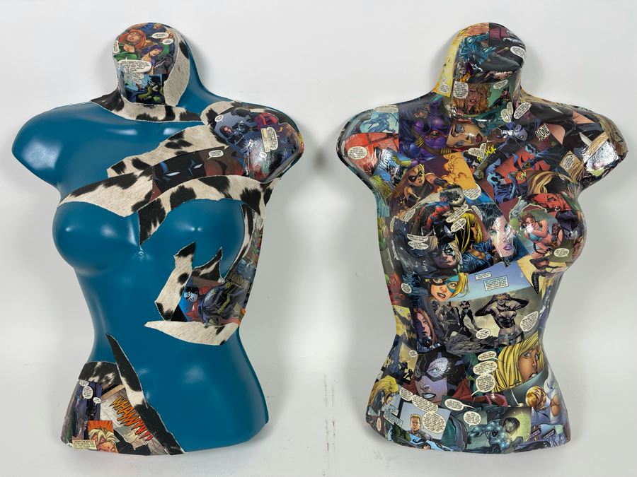 Pair Of Original 3-D Mannequin Comic Book Collages By Philip Pane Both Signed On Back 16W X 22.5H [Photo 3]