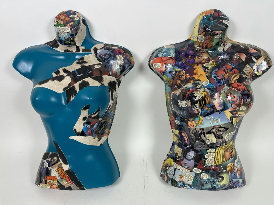 Pair Of Original 3-D Mannequin Comic Book Collages By Philip Pane Both Signed On Back 16W X 22.5H [Photo 2]