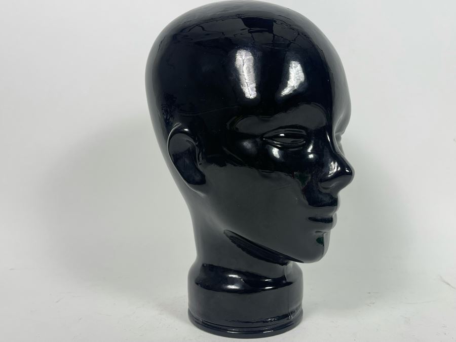 Pair Of Vintage Black Glass Mannequin Heads 6.5W X 8D X 11.5H