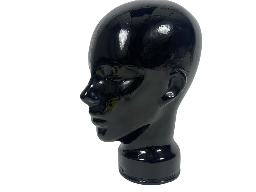 Pair Of Vintage Black Glass Mannequin Heads 6.5W X 8D X 11.5H [Photo 3]
