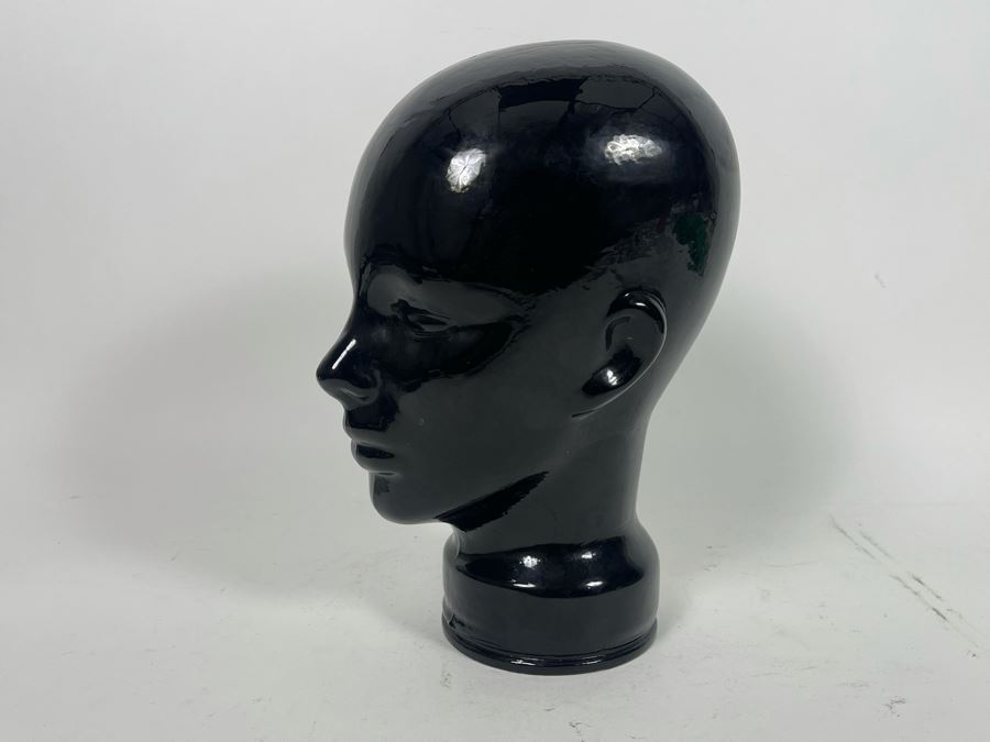 Pair Of Vintage Black Glass Mannequin Heads 6.5w X 8d X 11.5h