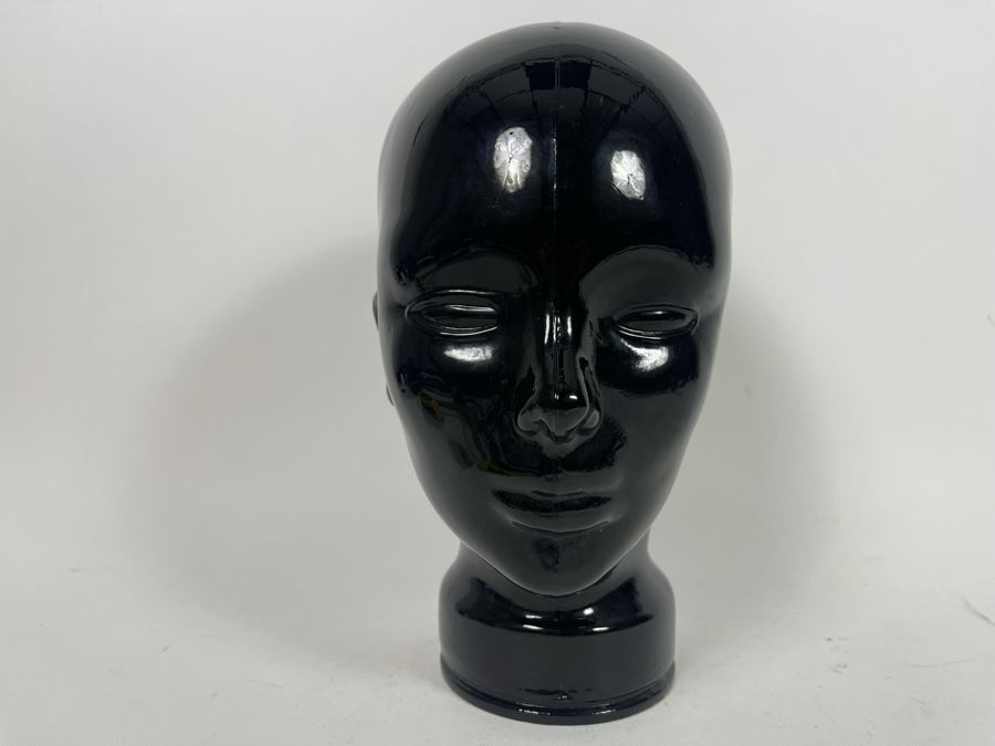 Pair Of Vintage Black Glass Mannequin Heads 6.5W X 8D X 11.5H [Photo 11]