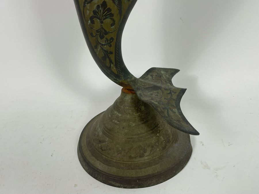Vintage Etched Brass Dolphin Sculpture 7.5W X 10D X 21H [Photo 6]