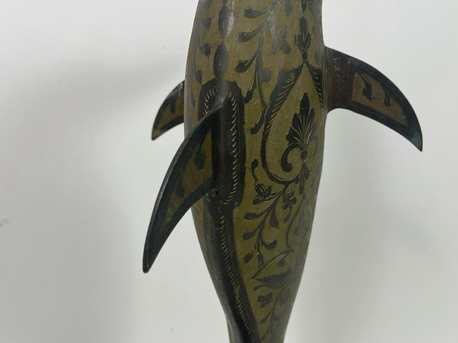 Vintage Etched Brass Dolphin Sculpture 7.5W X 10D X 21H [Photo 10]