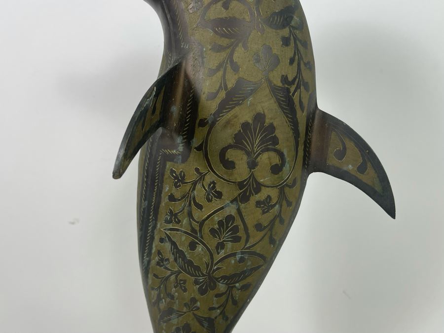 Vintage Etched Brass Dolphin Sculpture 7.5W X 10D X 21H [Photo 5]
