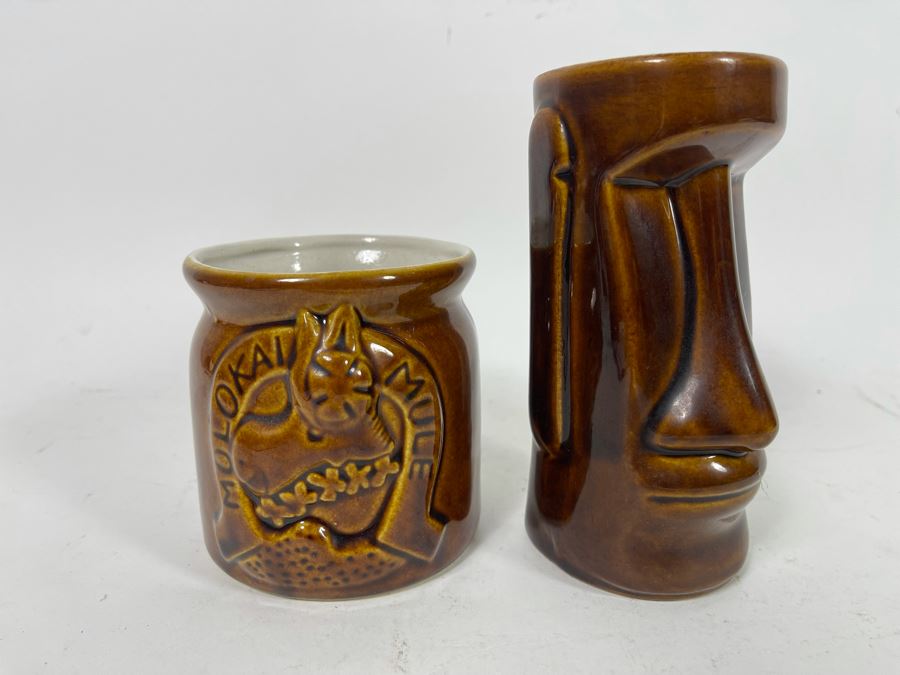 Pair Of Hawaiian Glazed Ceramic Cups Daga 4H And 6H [Photo 2]