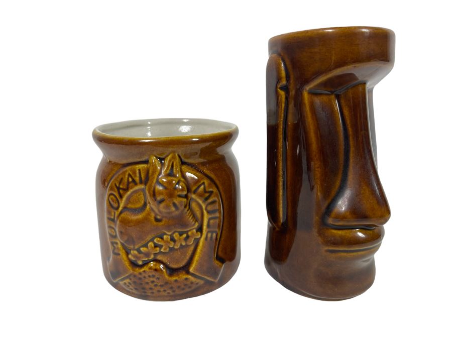 Pair Of Hawaiian Glazed Ceramic Cups Daga 4H And 6H